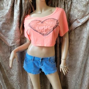 Orange Batwing Crop Top Oversized Off Shoulder Tee